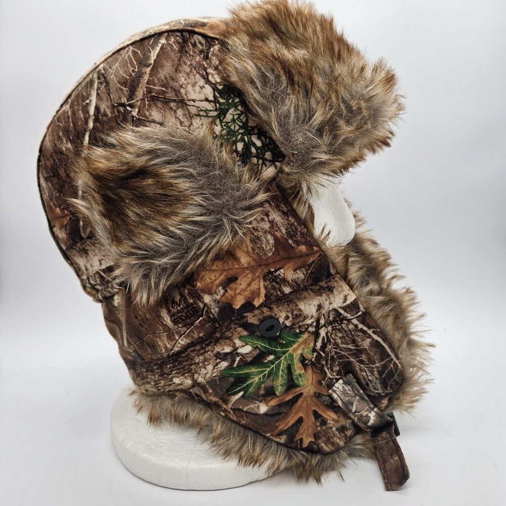 Hot Shot Trapper Hat Mens Sz M/L Camo Realtree Faux Fur 3M Thinsulate Winter Cap